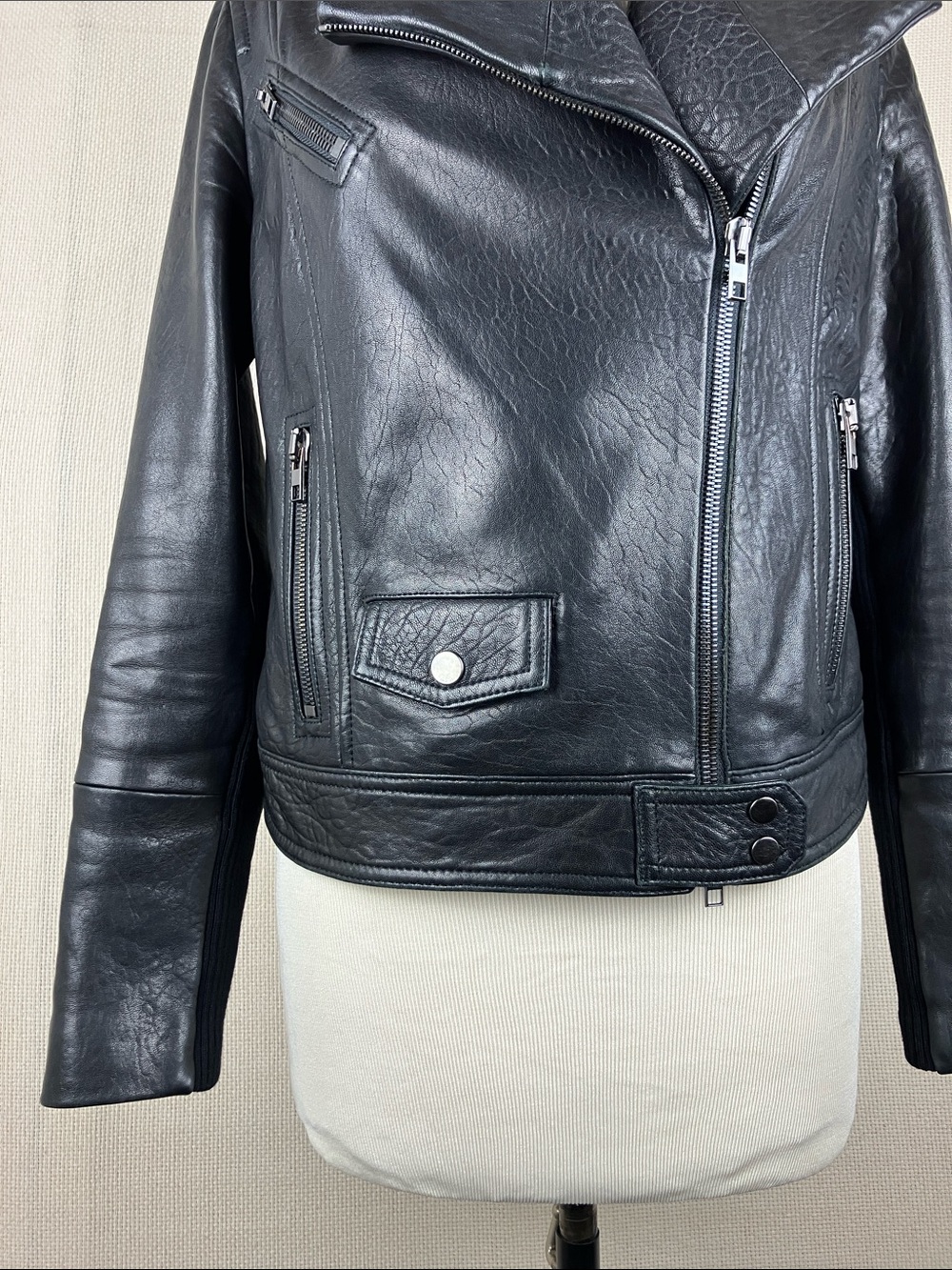 Vince Lamb Leather Moto Jacket Black Full Zip - Picture 4 of 16